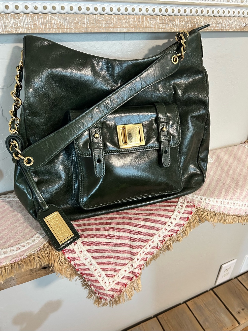 EUC Badgley Mischka Gaia Hobo Bag deep forest green distressed leather w/ dusty